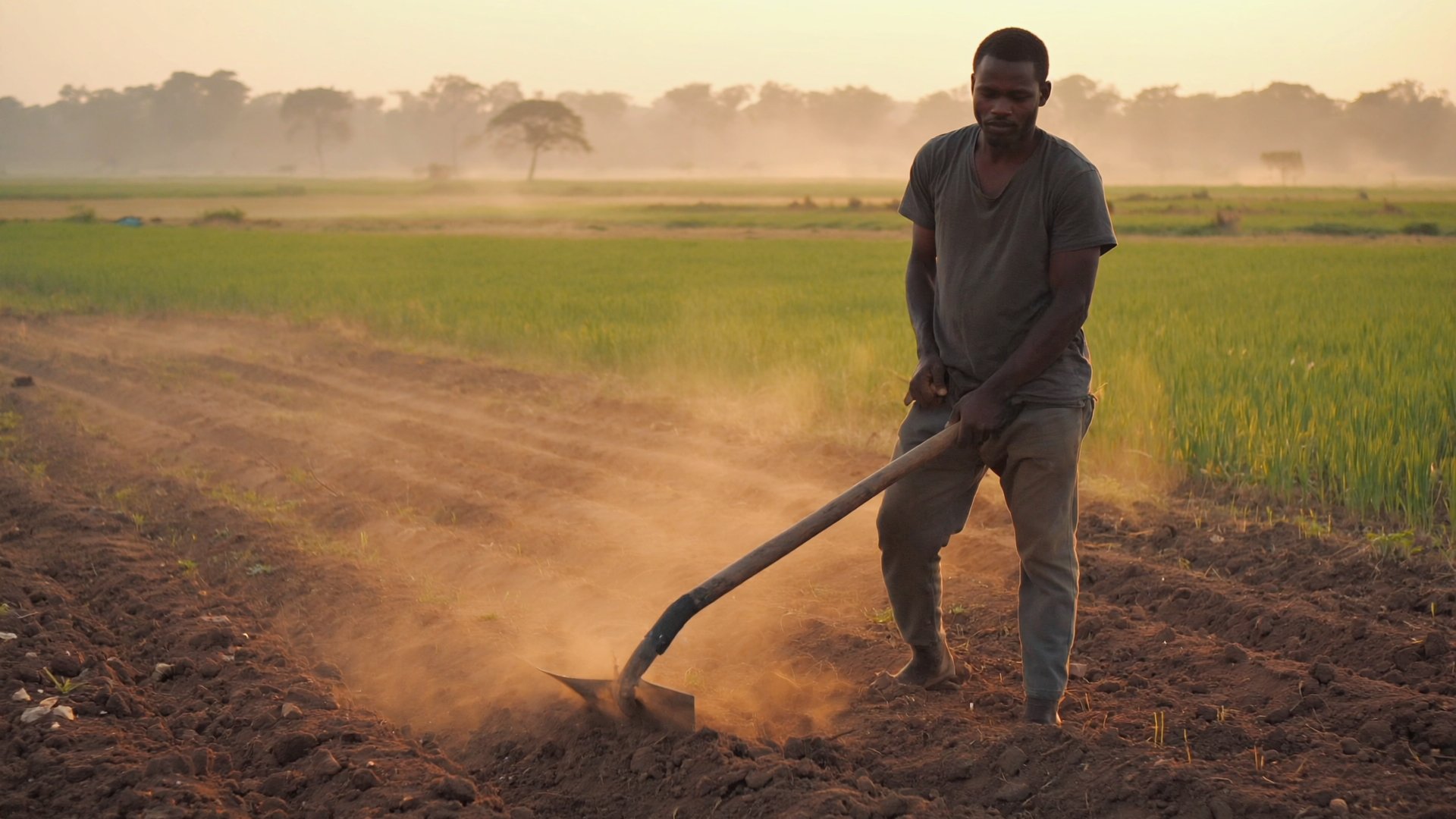 Farmer working the blockchain fields